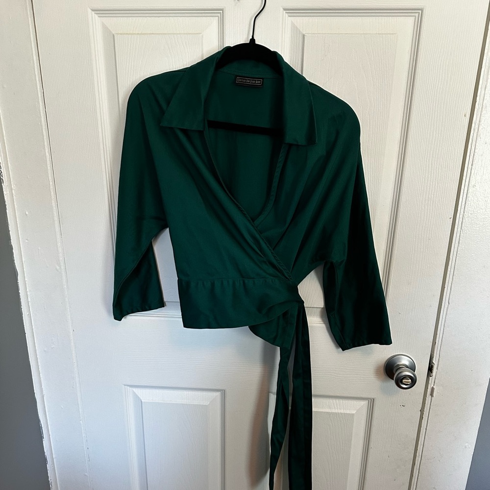 Pinup Couture Green Wrap Tie Front Blouse